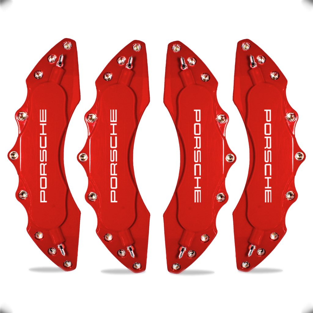 Capa de Pinça de Freio Universal Esportiva Logo Porsche Escrita P/ Rodas Aro 16, 17, 18, 19, 20, 21 + Cola Adesiva