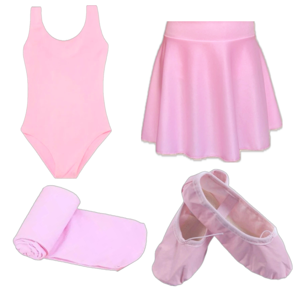 Kit Ballet Infantil Rosa Com 4 Itens: Collant Regata + Saia Cós + Meia + Sapatilha em Oferta na Shopee