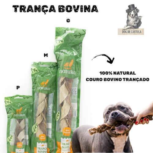 Trança de Couro Bovino para Cachorro Natuka - Mordedor Natural Pet em Oferta na Shopee