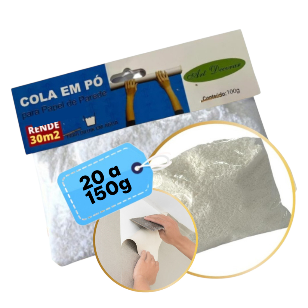 Kit Cola Aplicação Papel de Parede Arroz Glutinoso Flocada 20g 30g 50g 100g 150 gramas - Até 45m² em Oferta na Shopee