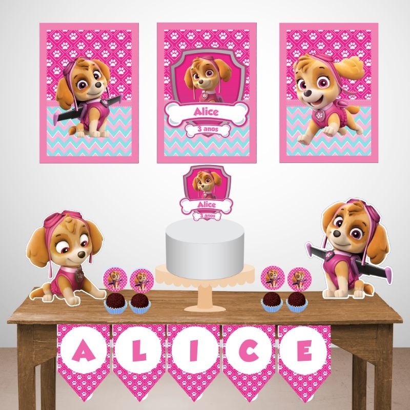Kit festa Skye Patrulha Canina personalizado só um bolinho | Mesversário aniversário | Decoração