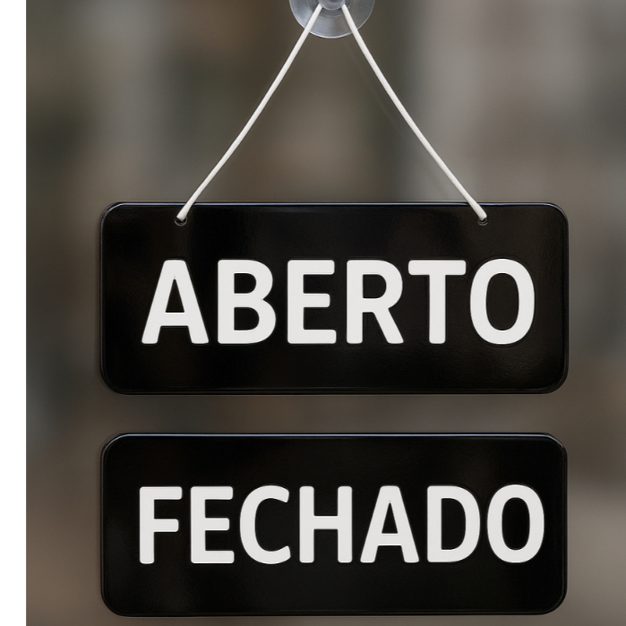 Placa Aberto Fechado Acrílico Preto Com Ventosa
