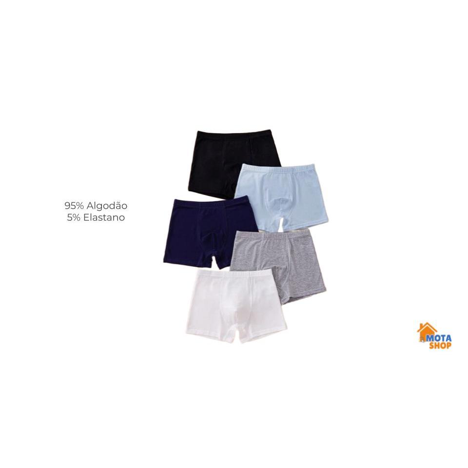 Kit 5 Cuecas Infantil Box Shortinho Menino~ 100% Algodão Confortável Criança sem Estampas Cores Sortidas