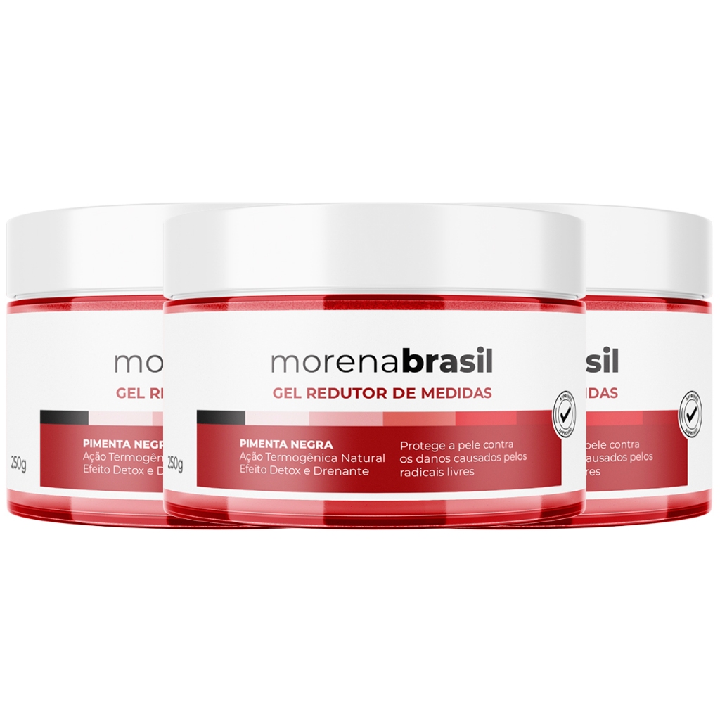 Kit 3X Gel Redutor de Medidas Pimenta Negra - Quebra de Gordura Localizada, Celulite e Estrias