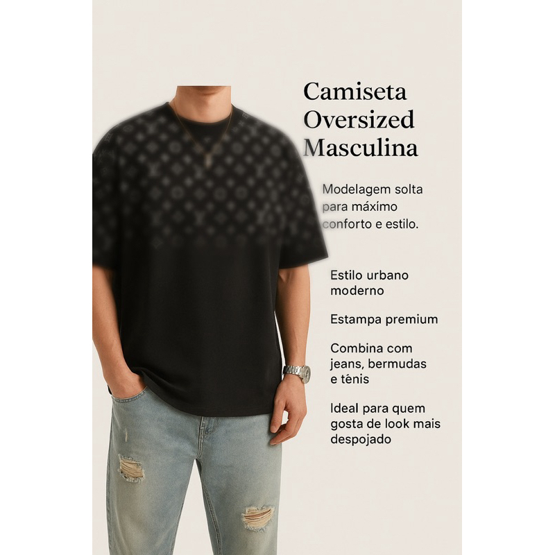 Camiseta Oversized Streetwear Masculina 100% Malhão Suedine Padrão Americano em Oferta na Shopee