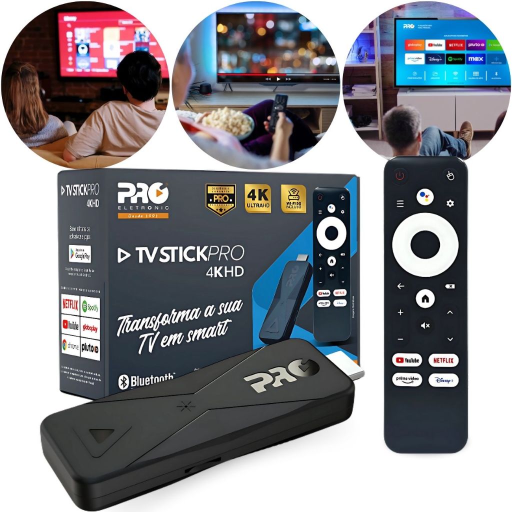 PRO TV BOX Stick 4K HD Proeletronic Android 10.1 – 2/16GB – Controle Por Voz – PROSK-1000