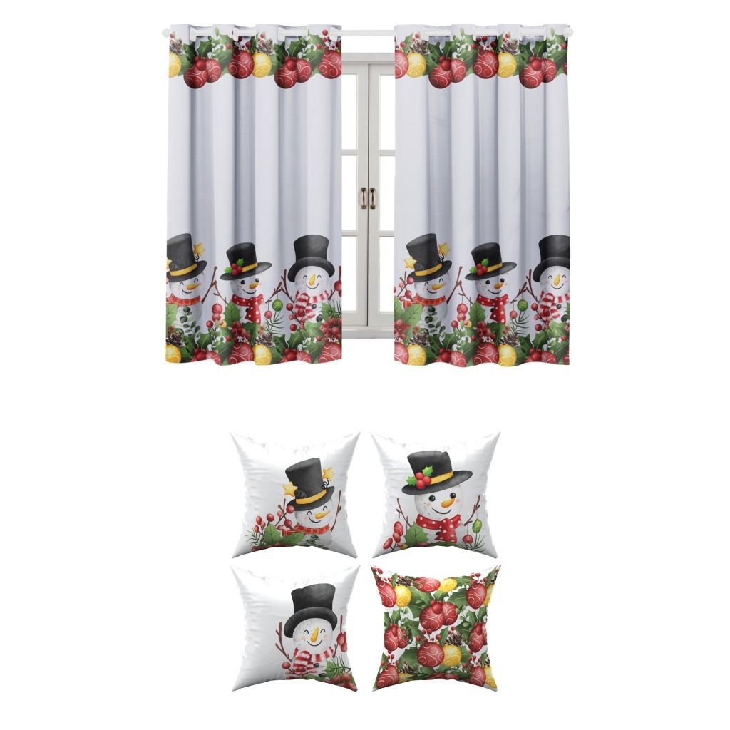 Kit Cortina 2 Metros + 4 Capa de almofada Enfeites de Natal Decoração Natalina, Cozinha Sala, Festas