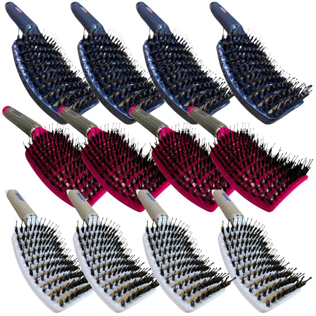 Kit 15 Escova De Cabelo Raquete Cerda Dupla Vazada Curva Sortida Cor Sortido