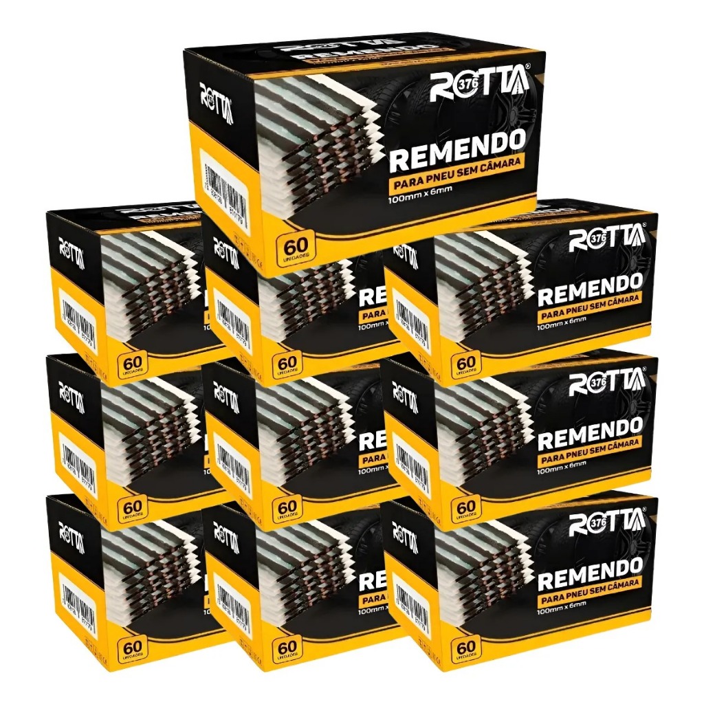 kit C/10 Caixas Refil Para Pneu Remendo Macarrão Preto Rotta