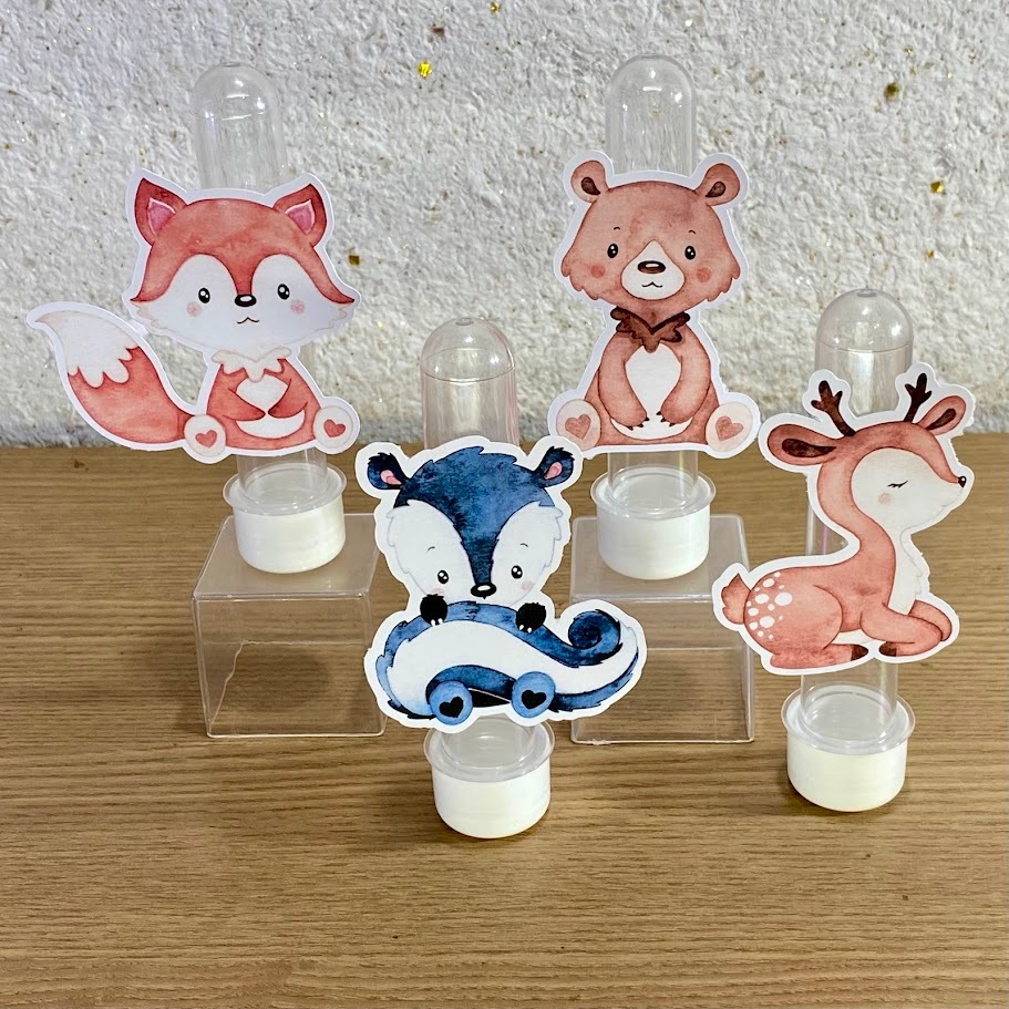 20 a 60 Tags Tubete 13cm Personalizadas – Bosque Encantado – Lembrancinhas Infantil e Aniversário