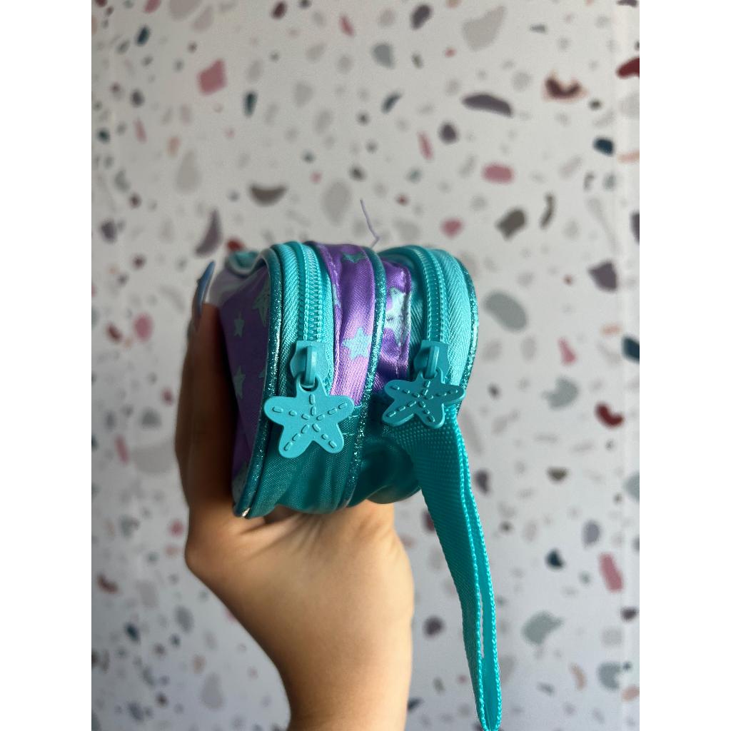 Estojo Duplo Escolar Sereia Encanto Dos Mares Roxo e Verde Água com Glitter Clio Styles