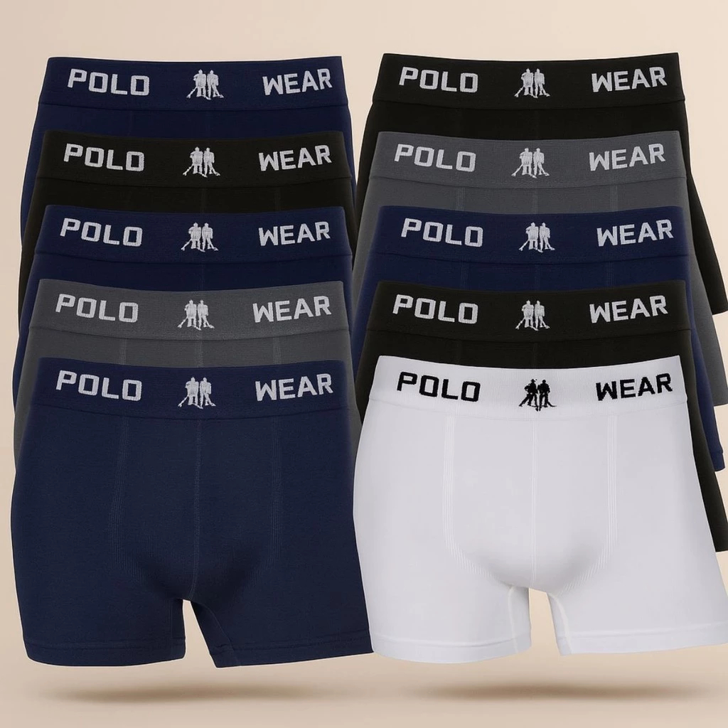 Kit 5 ou 10 Cuecas Boxer Masculinas Polo Wear Microfibra Leve e Elástico Confortável