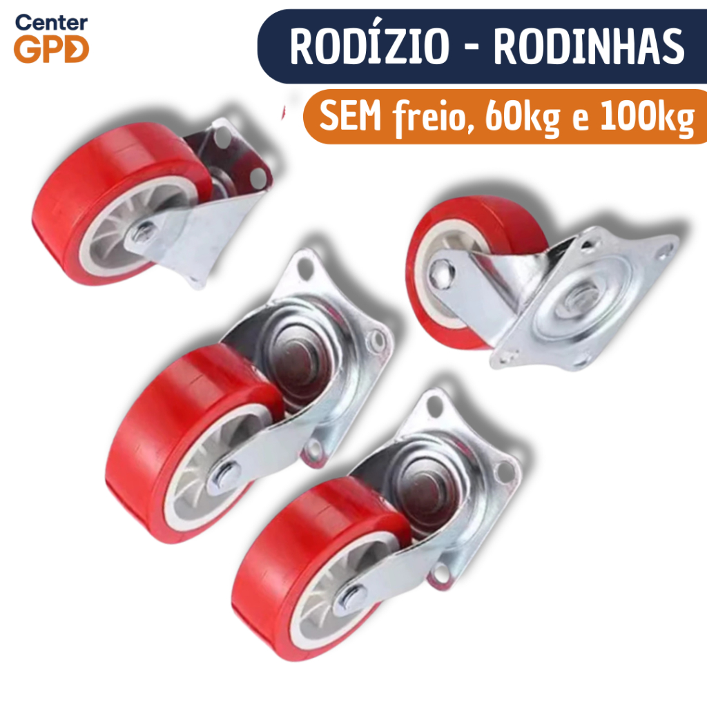 Rodízio Carrinho 4 Rodinhas SEM FREIO | Preta Ou Vermelha Cores Sortidas para Móveis de 60kg e 100kg