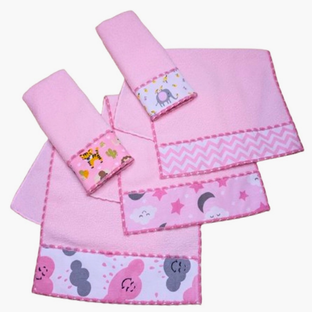 Toalhinhas Bebê Uso Boca e Ombro Tecido Felpudo Atoalhado 5 Peças