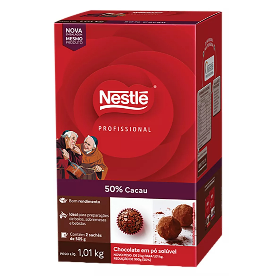 Chocolate em Pó Solúvel 1,01kg Nestlé Do Padre 2 Frades Com Cacau 32% ou 50% Cremoso Leite Quente