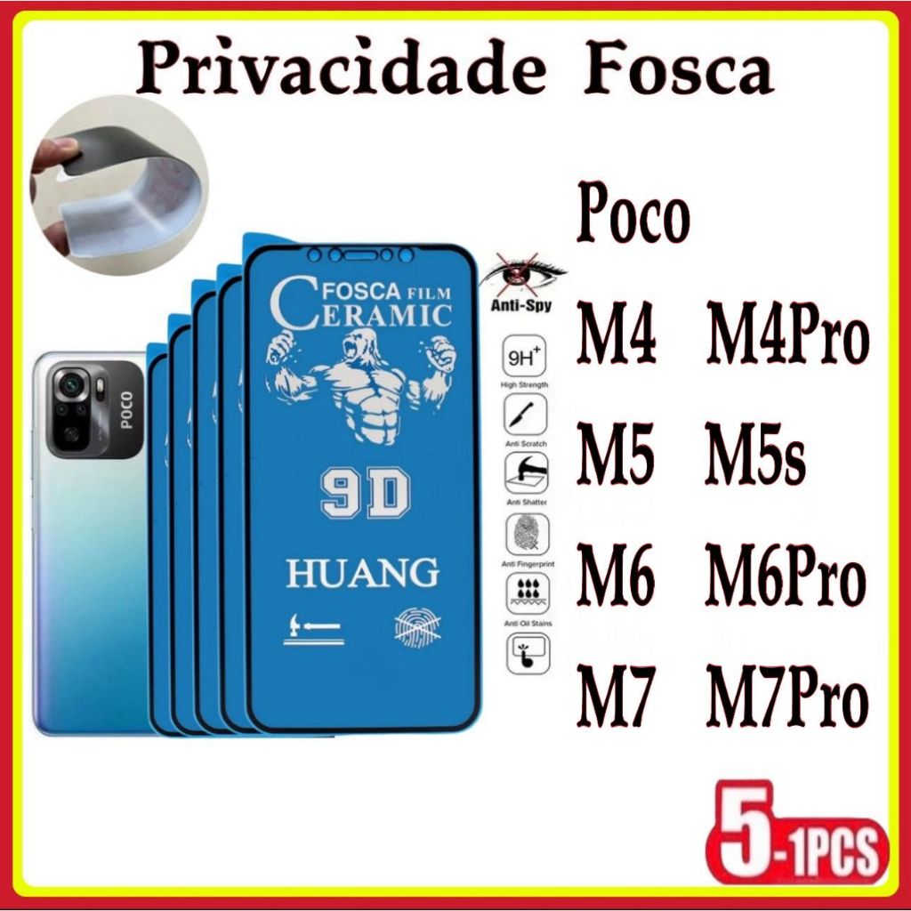Película Privativa Fosca Anti-Spy Matte Cerâmica Xiaomi Redmi Poco M4 M4Pro M5 M5S M6 M6Pro M7 M7Pro
