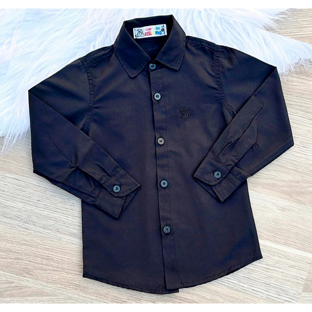 Camisa Social Preta Manga Longa Infantil Menino Masculino Tamanho 1 Ao 16