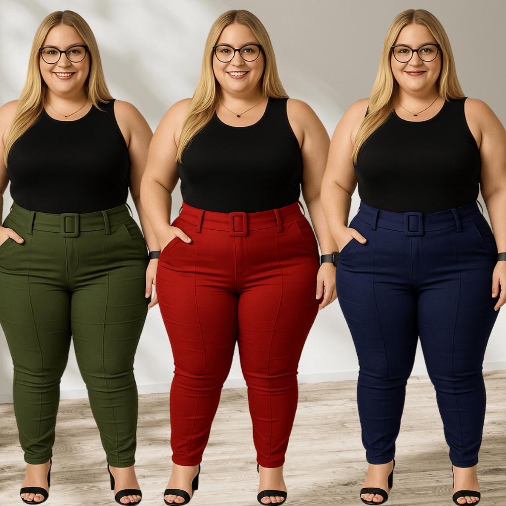 Calça Feminina Social Plus Size Tecido Bengaline Cinto Fivela Elegante Alfaiataria Cintura Alta 42 ao 52 em Oferta na Shopee