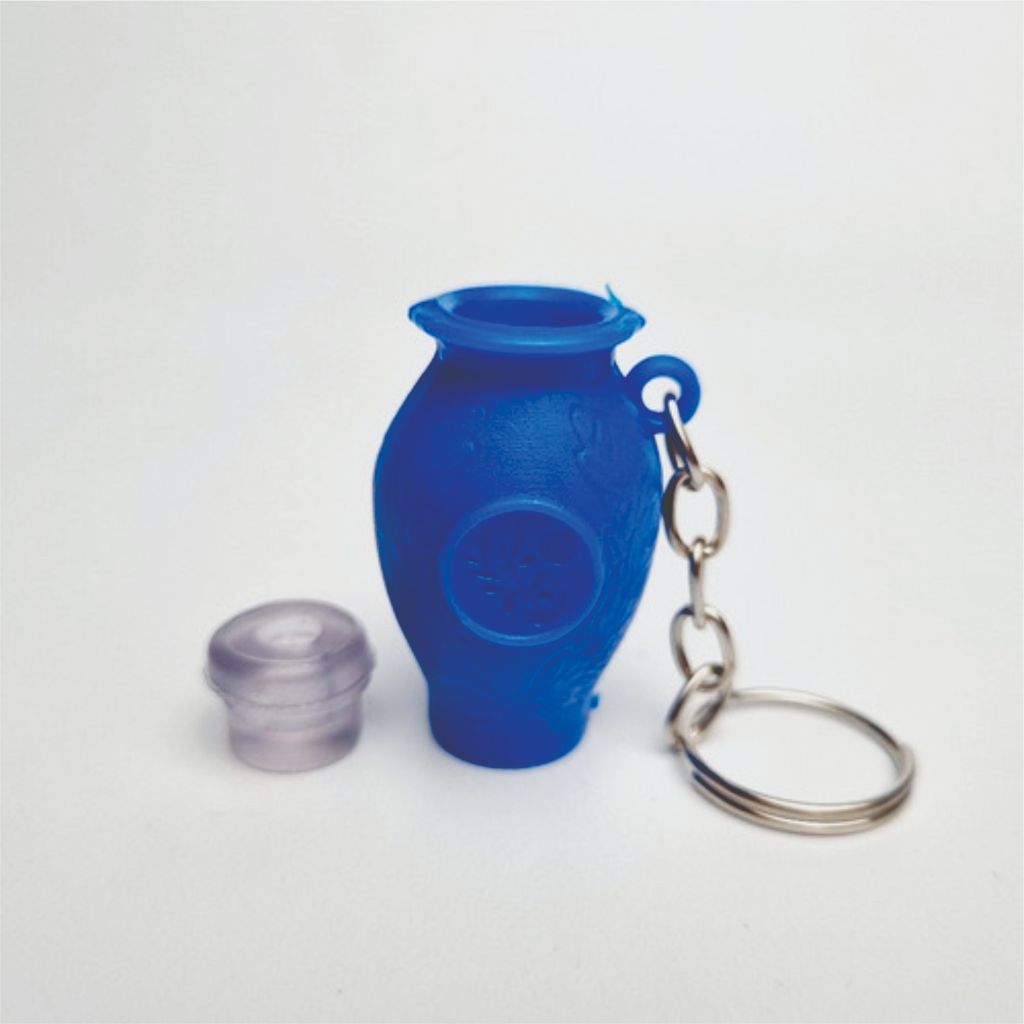 kit 10 Chaveiro Botija c/ porta óleo de unção. Cores azul
