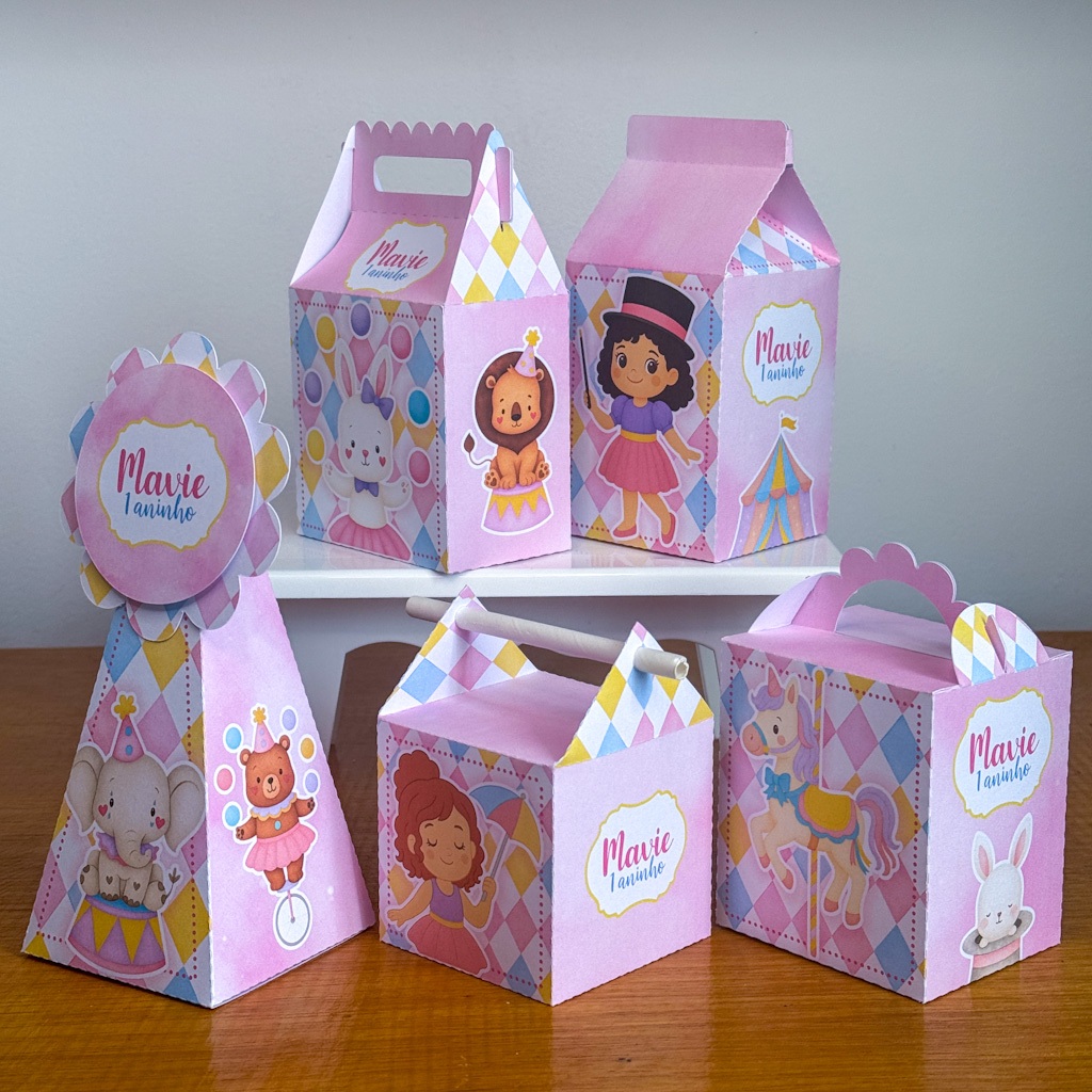 KIT FESTA CIRCO ENCANTADO Personalizado Pegue e Monte Lembrancinhas - Aniversário - Caixinha Personalizadas