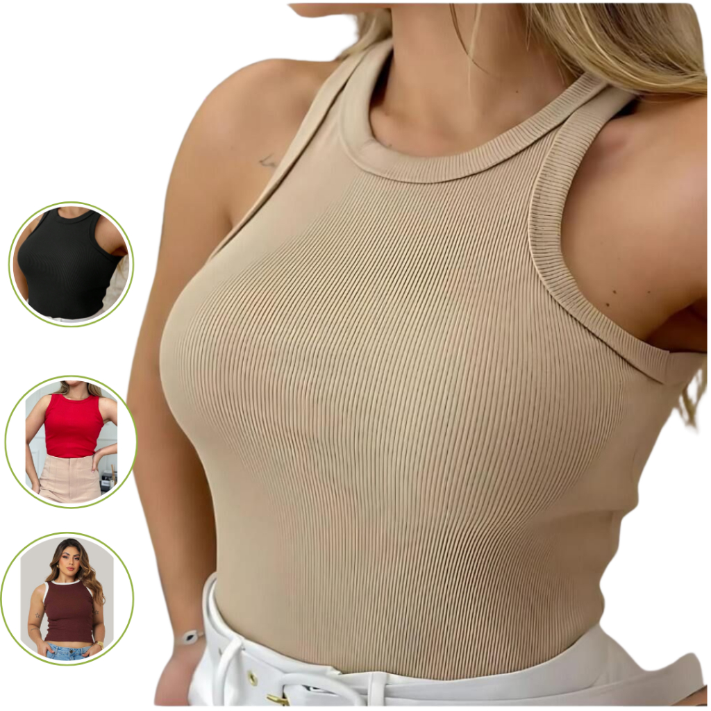 Regata Feminina Canelada Premium Algodão com Elastano – Verão Veste Perfeito Básica tecido macio