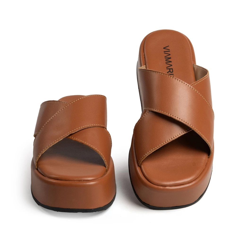Papete Feminina Plataforma X Flatform Sandália Tiras Cruzadas Confortável Casual Blogueira Verão — imagem 1