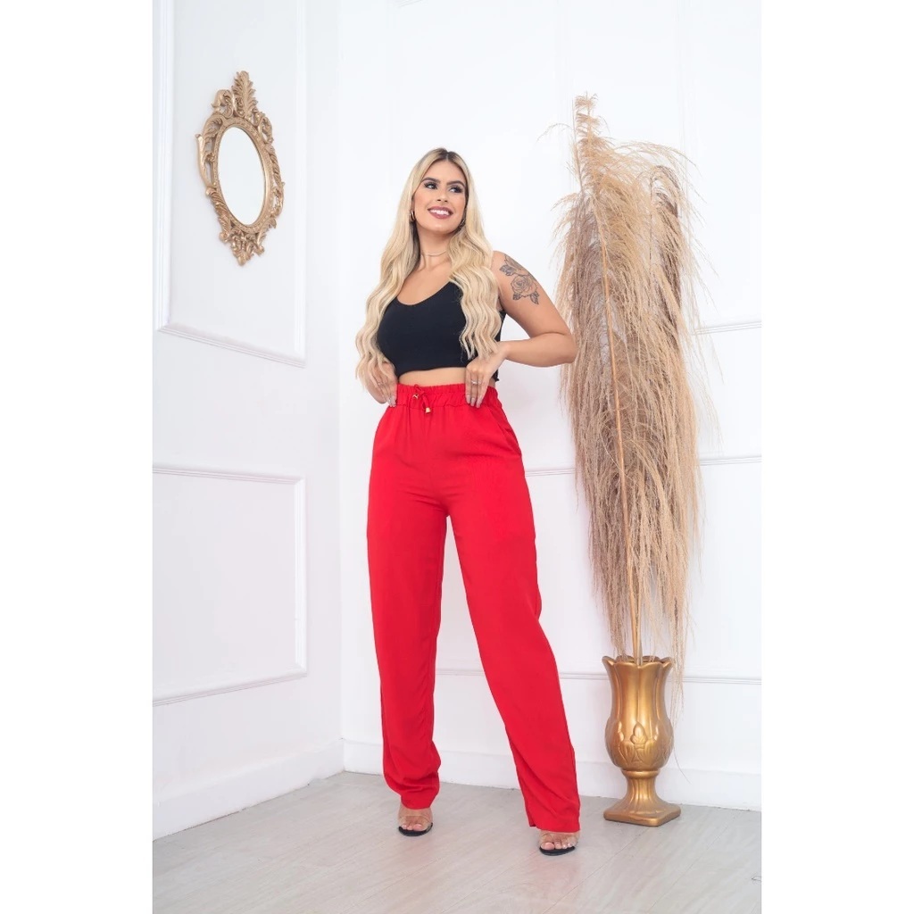 Calça Pantalona Feminina Cintura Alta Tendência Moda Envio Rápido em Oferta na Shopee