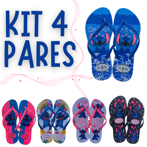 Kit 4 Pares de Chinelo feminino Sandalia Stich Leve Confortavel Mais Vendido em Oferta na Shopee