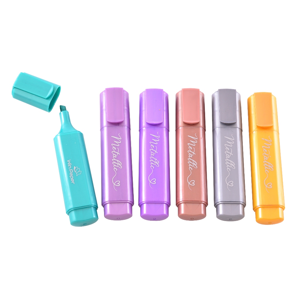 Kit 6 cores Jogo de Marca Texto Metalizado Papelaria Fofa