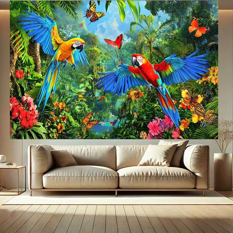 Quadro Decorativo 1 Araras Coloridas na Floresta Tropical Borboletas Flores Natureza  Sala Quarto em Oferta na Shopee