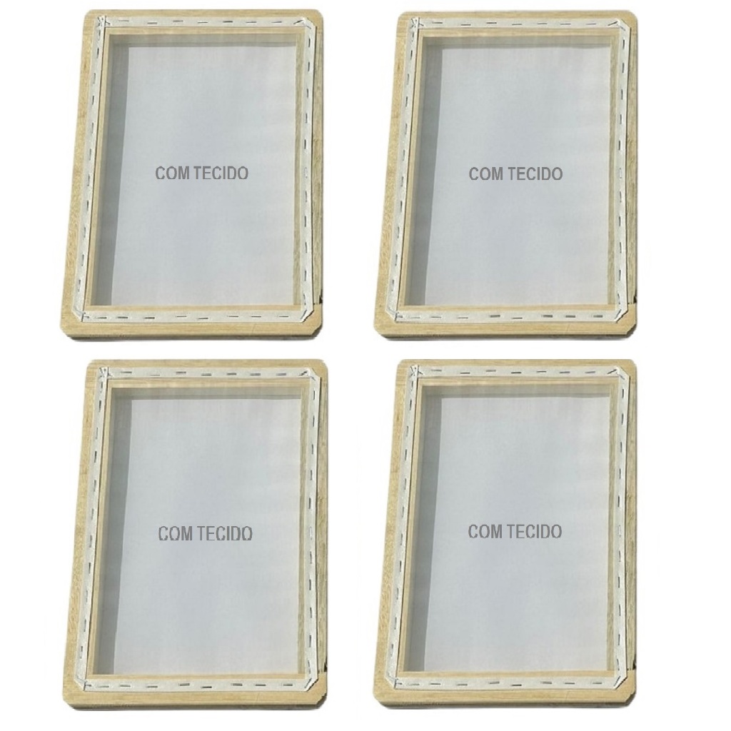 04 Molduras de madeira  21x30cm A4 com Tecido Estica Poli 44 Fios para Fazer  Papel Reciclado