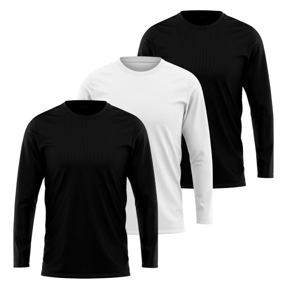 KIT 3 Camiseta Masculina Manga Comprida 100% Poliéster Leve Confortável Esportiva Camiseta