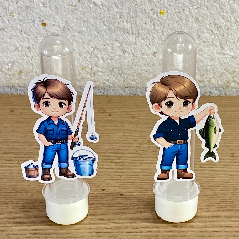 20 a 60 Apliques para Tubete de 13cm - Pescaria - (SEM TUBETE) | Festa Aniversário Infantil
