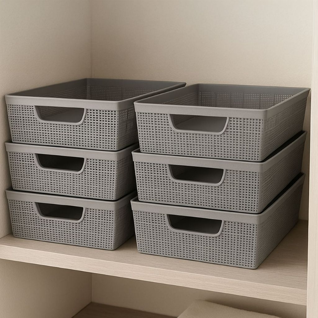 Kit 6 Cestos Organizadores Multiuso Empilhável de Plástico 2 Litros Cozinha Banheiro Guarda Roupa