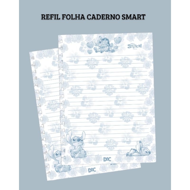 Refil De Folhas Decoradas Stitch  Para Caderno Smart Dac / Papelaria / Material Escolar
