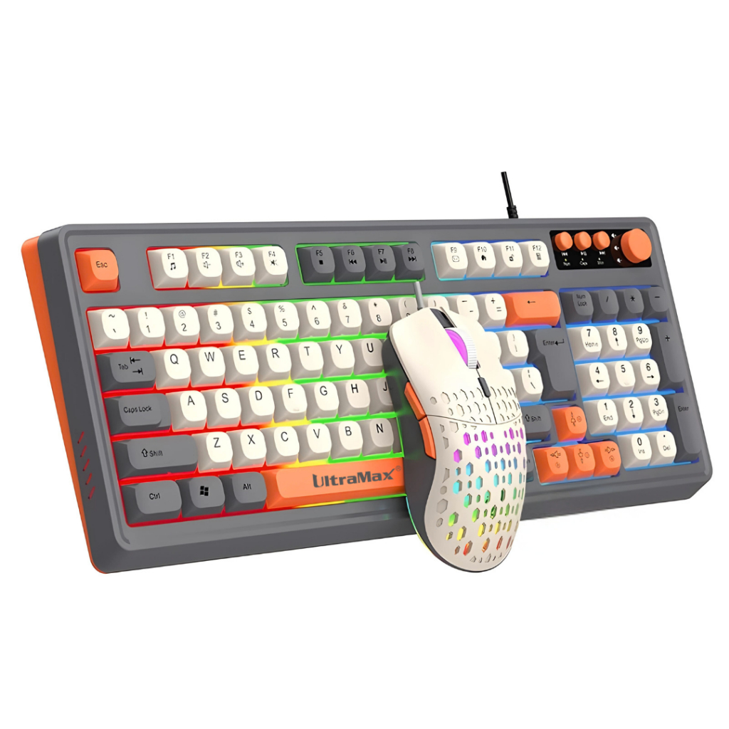 Kit de teclado e mouse para jogos Teclado Ultramax T102 com três cores luminosas Com botão multimídia