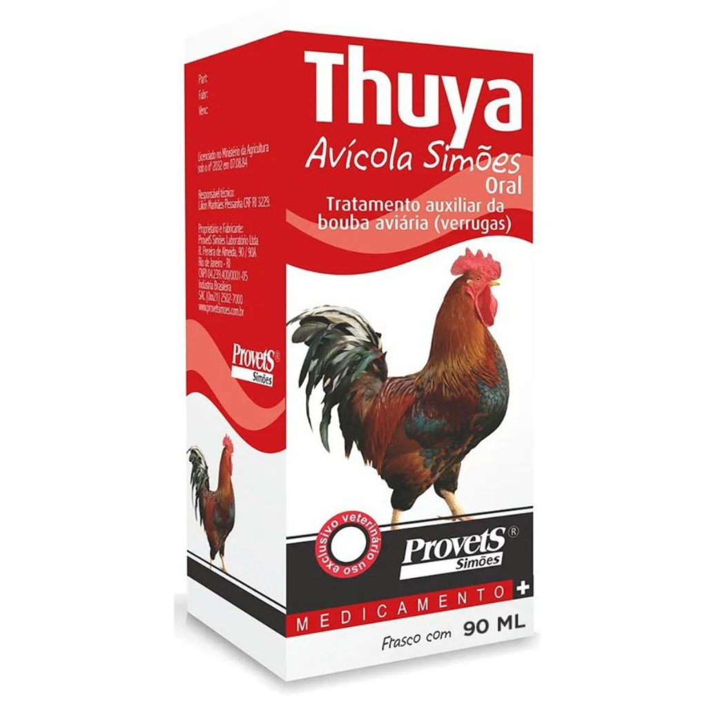 Thuya Avícola Simões 90 ml - Verrugas Pelotas Bouba Em Aves Vermelho
