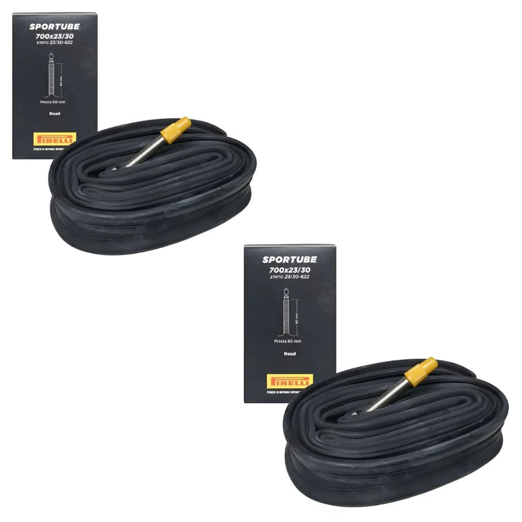 Kit 02 Câmara de Ar Pirelli Sportube Aro 700X 23/30 Válvula Presta 60mm Road Bike Speed Ciclismo