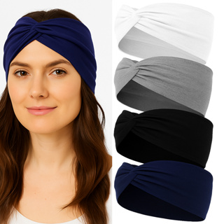 4 pcs faixa de cabeça larga - Mistura macia, Estilo Turbante com Nó para yoga, Corrida e Esportes em Oferta na Shopee