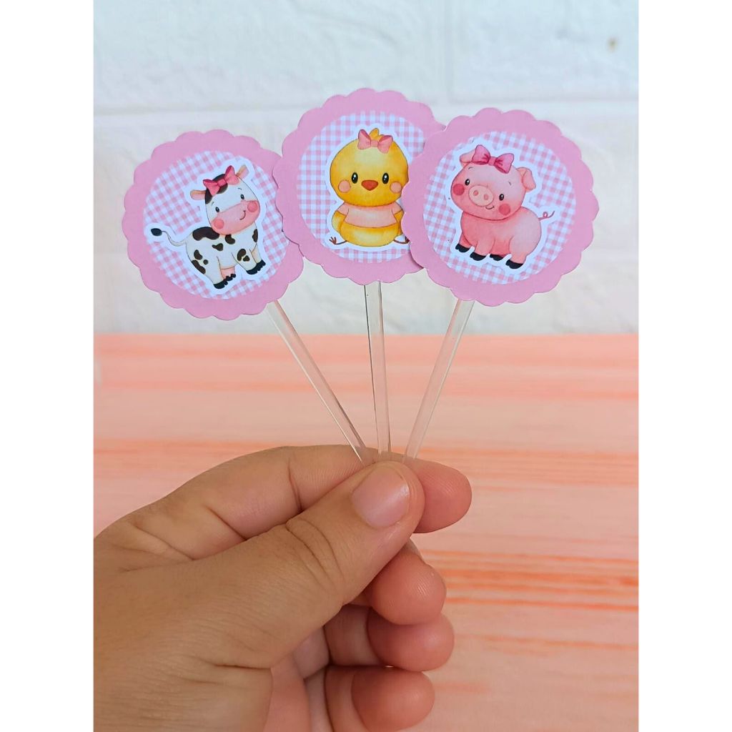 Topper de Doces ou cupcake Fazendinha Menina(rosa) Personalizados /Lembrancinha de Festa /Aniversário