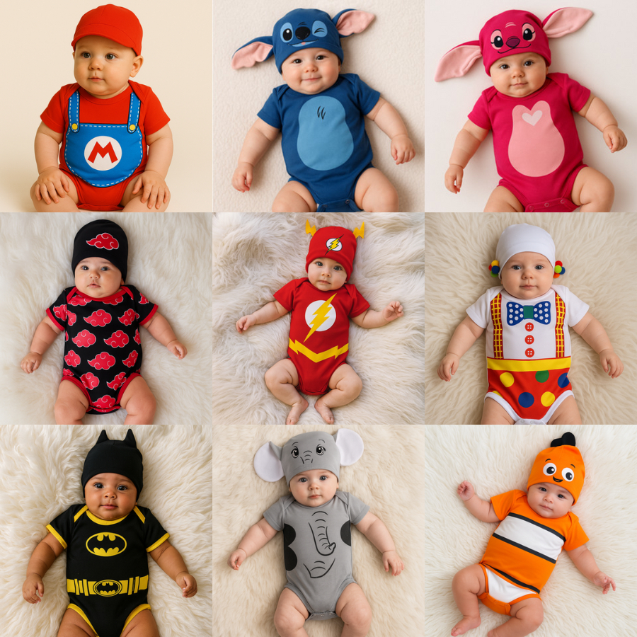 Body Bebê Temático Mesversário Body com Touca 2 Peças