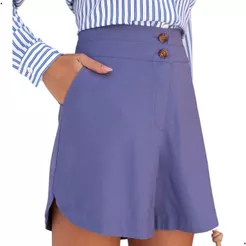 Shorts Feminino Alfaiataria Marrante Cos Duplo Botoes Duplos, Bolso Faca e ziper