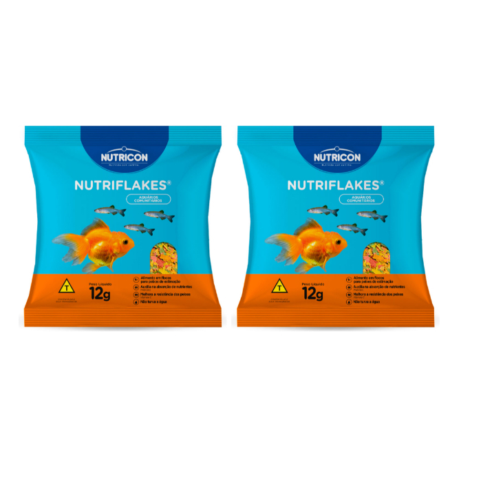 KIT 2 UN -Ração Nutricon Nutriflakes para Peixes 12g.