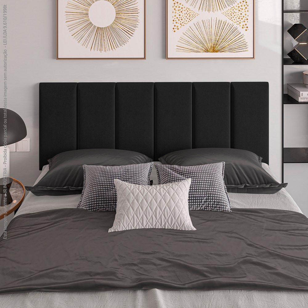 BLACK FRIDEY Cabeceira Estofada Suspensa Painel Cama Box Queen 1,60 Quarto Casa Decoração Preto