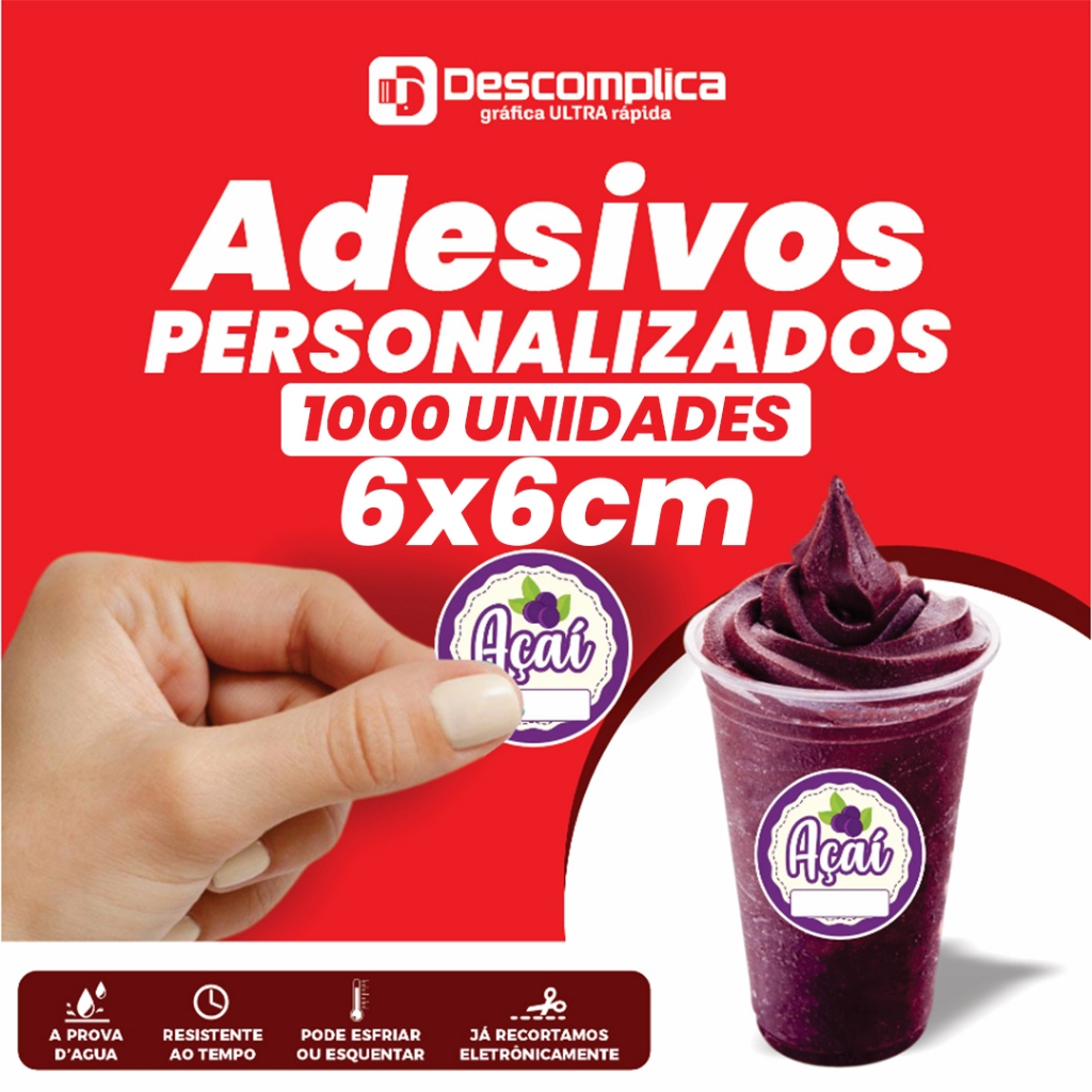 ADESIVO ETIQUETA 1000 und  BRILHO OU FOSCO PERSONALIZADO COM SUA LOGO A PROVA DE AGUA 6x6 em Oferta na Shopee