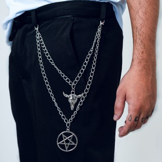 Corrente Dupla Punk Prateado Pentagrama Masculino Feminino Rock Promoção