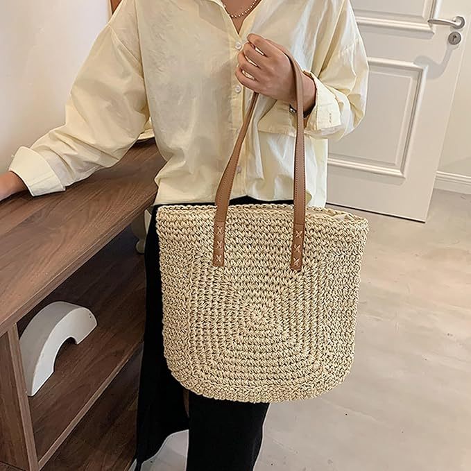 Bolsa Feminina De Palha Praia Grande Sacola tendencia moda, espaçosa, piscina, passeio em Oferta na Shopee