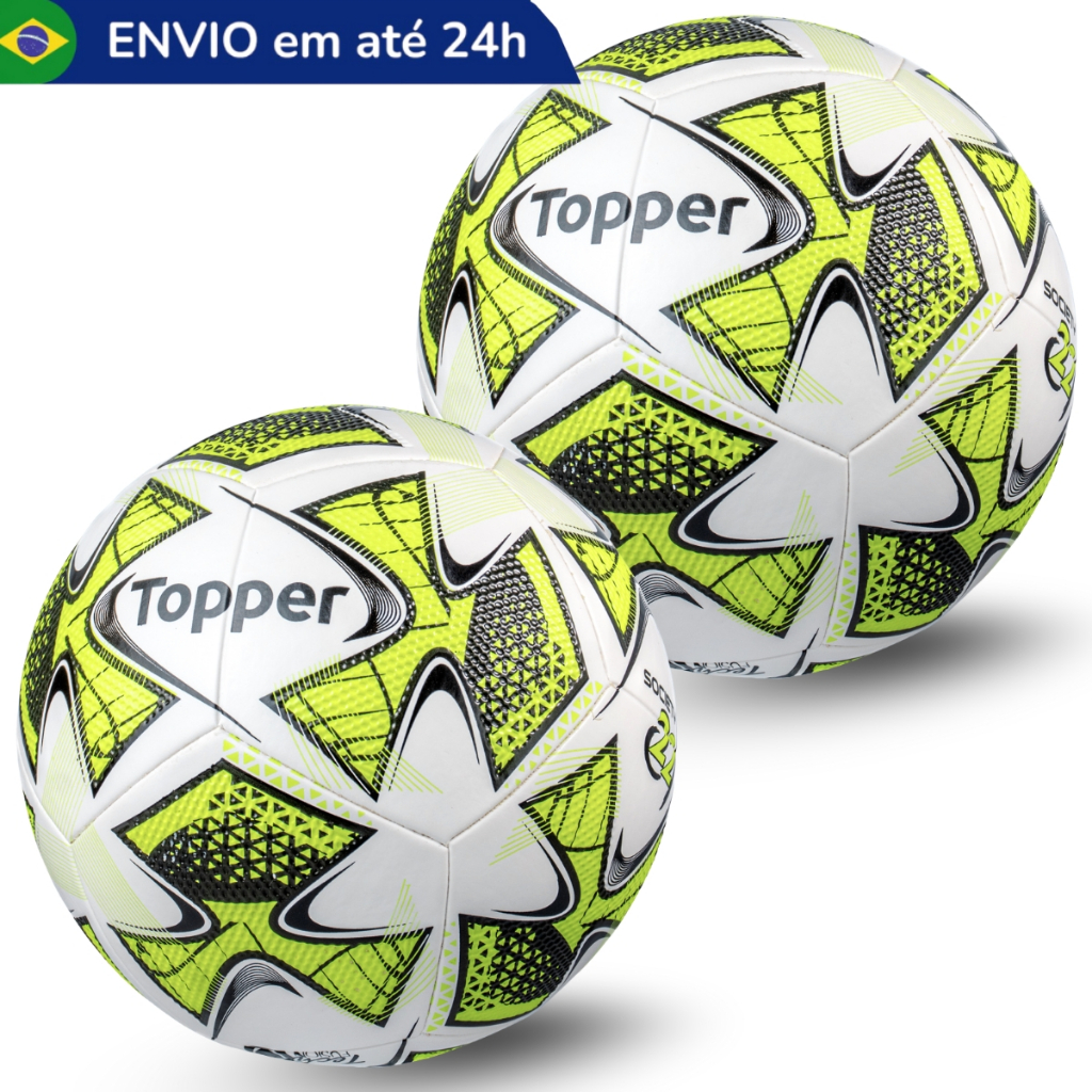 Kit 2 Bola De Futebol Society Topper Oficial Fut7 Grama Sintética Profissional Colada Resistente