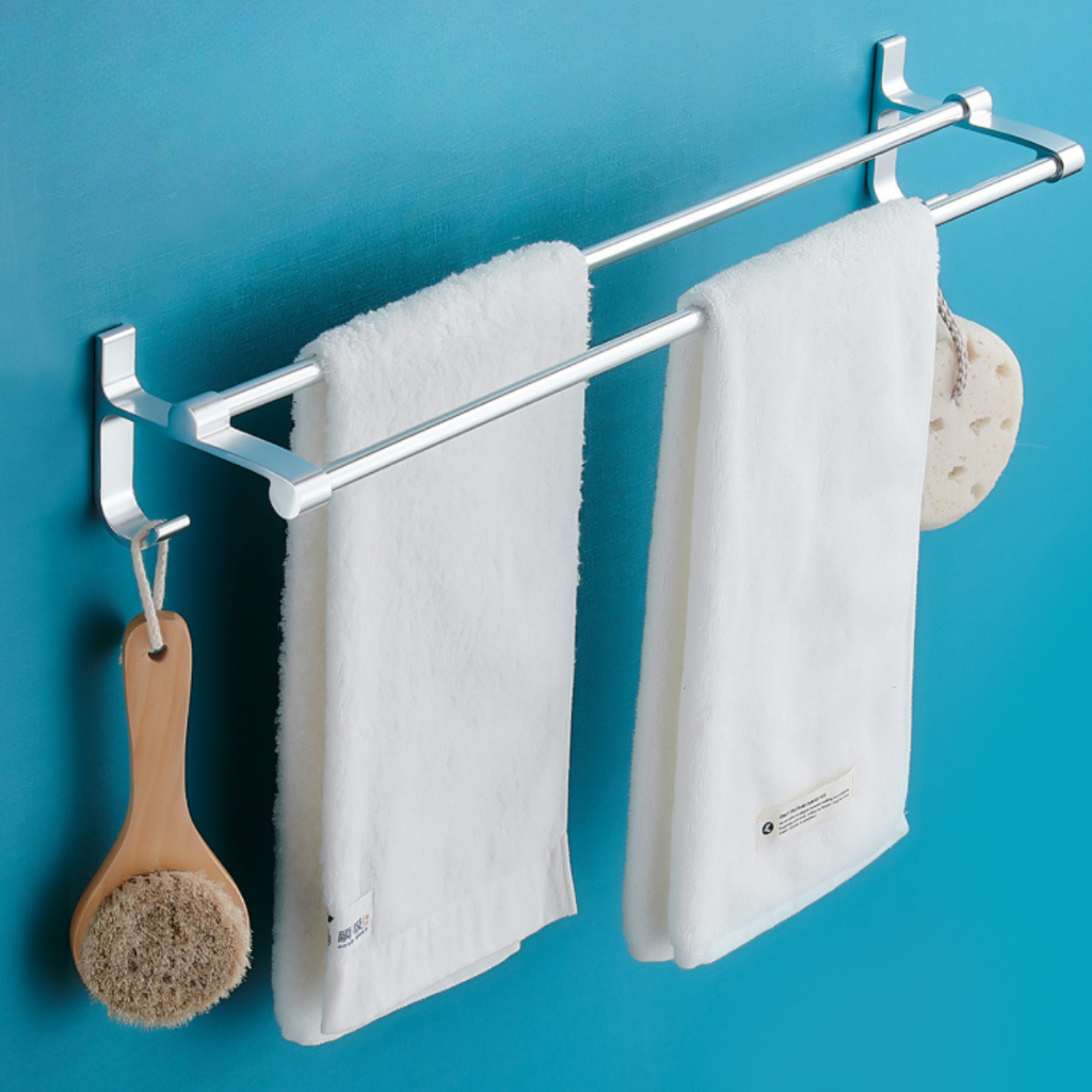 Suporte Duplo Porta Toalha De Alumínio Ventosa Parede De Banho  Cromado Duplo Super Luxo em Oferta na Shopee