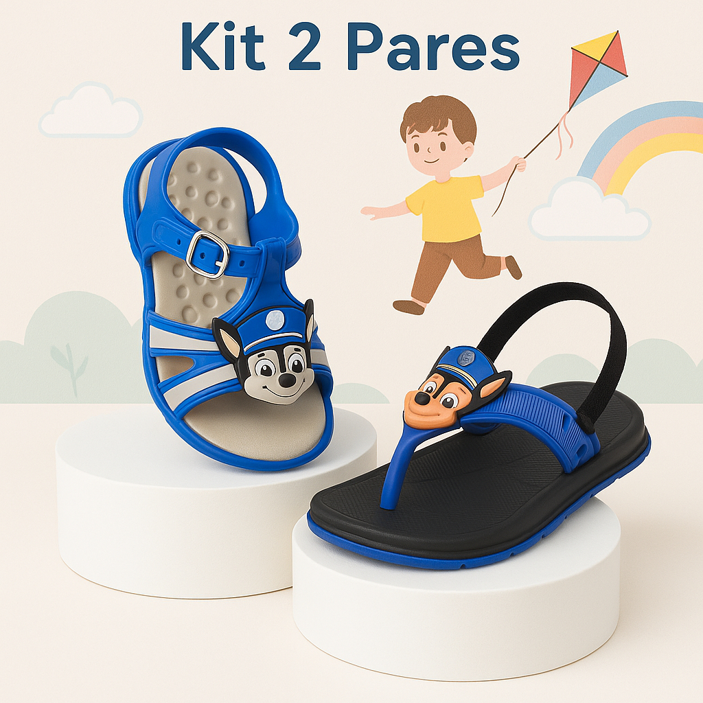Kit 2 Pares Sandália Baby Infantil Masculino Menino  Personagem Confortável Antiderrapante